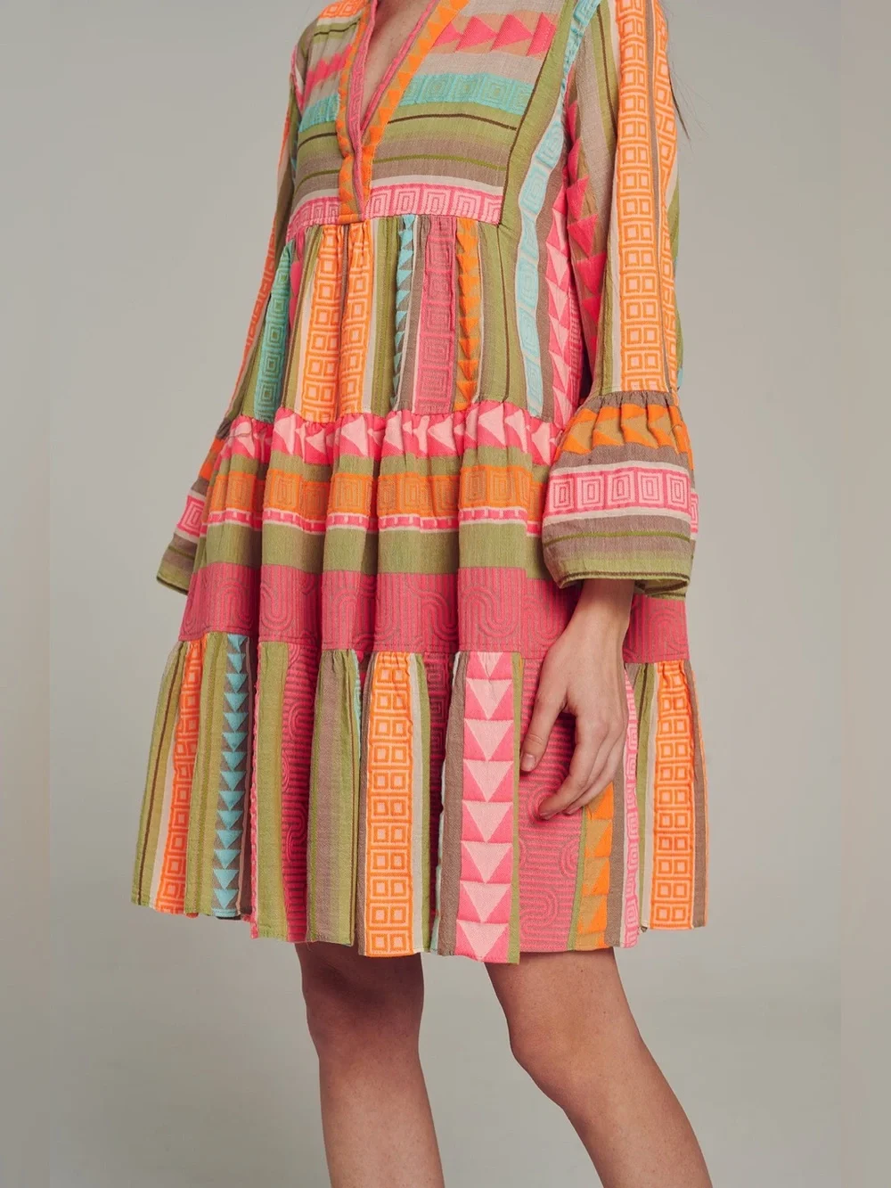 Devotion Twins ELLA SHORT MULTI PINK ORANGE boho flare tunic dress small - Picture 6 of 9